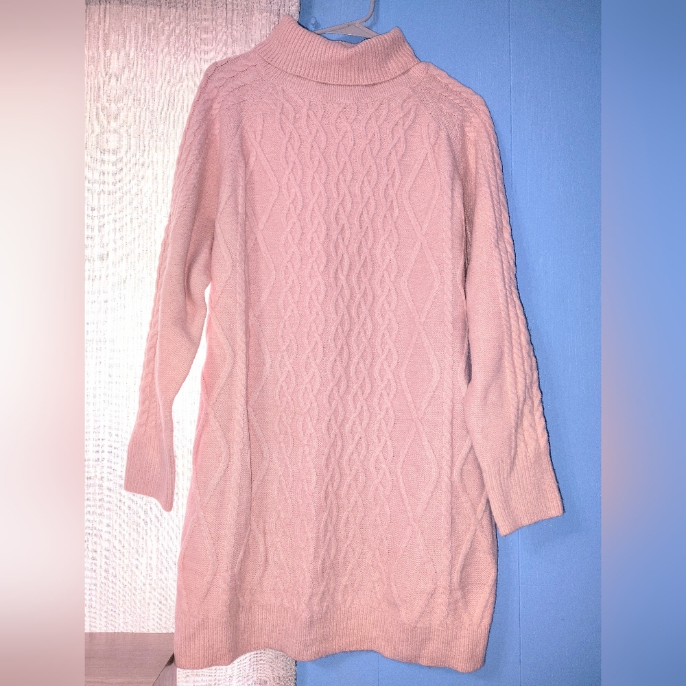 Pink Cable Knit Sweater Dress